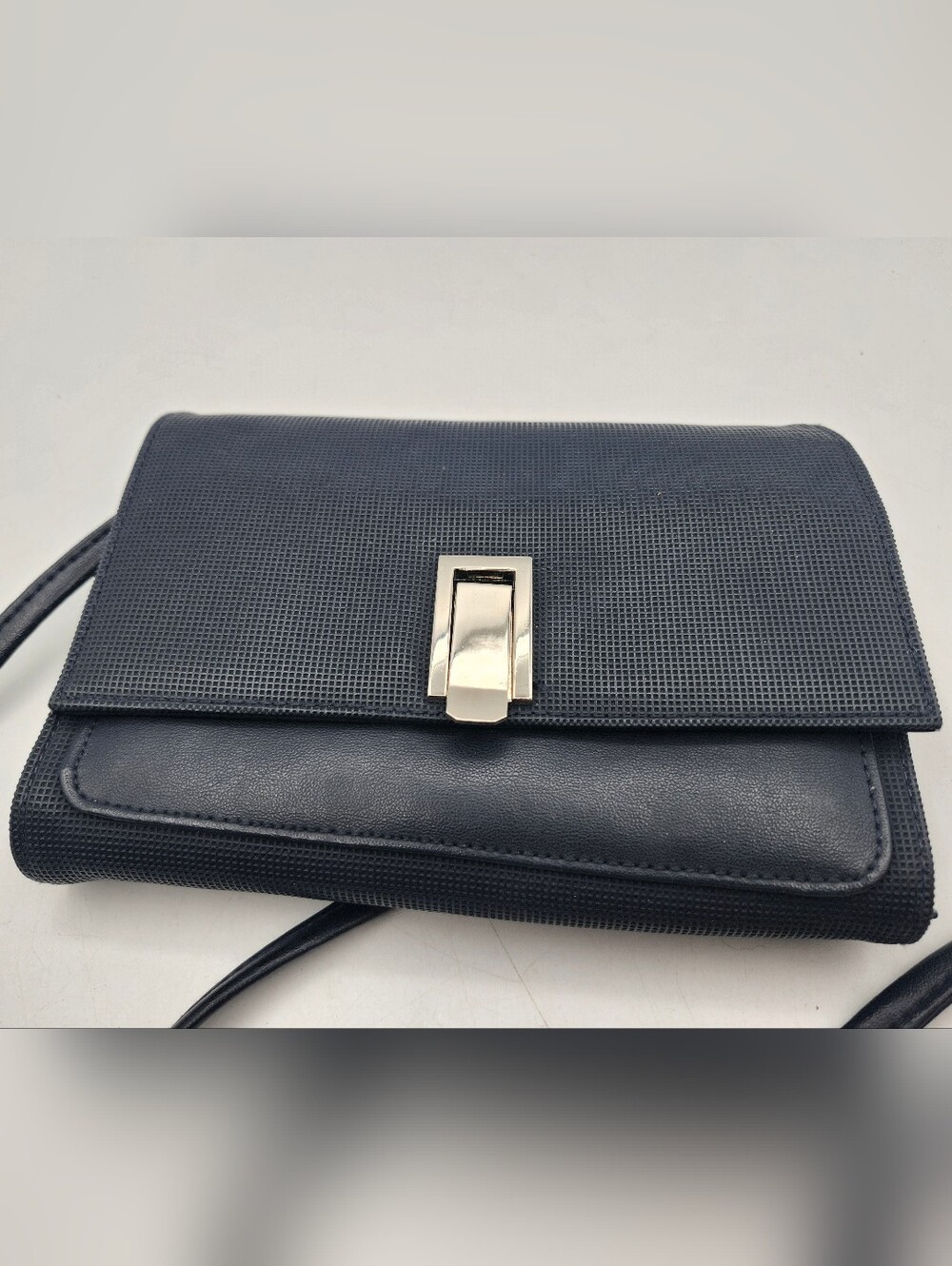 Source Unknown Vintage Black Clutch Wallet /Crossbody Bag with Silver Clasp